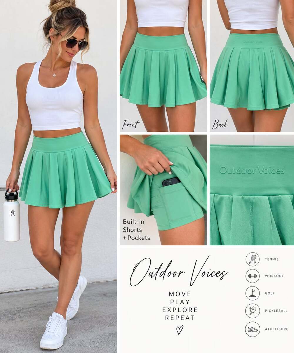 Outdoor Voices Mint Green Pleated Skort Size S Tennis Pickleball Golf Athletic